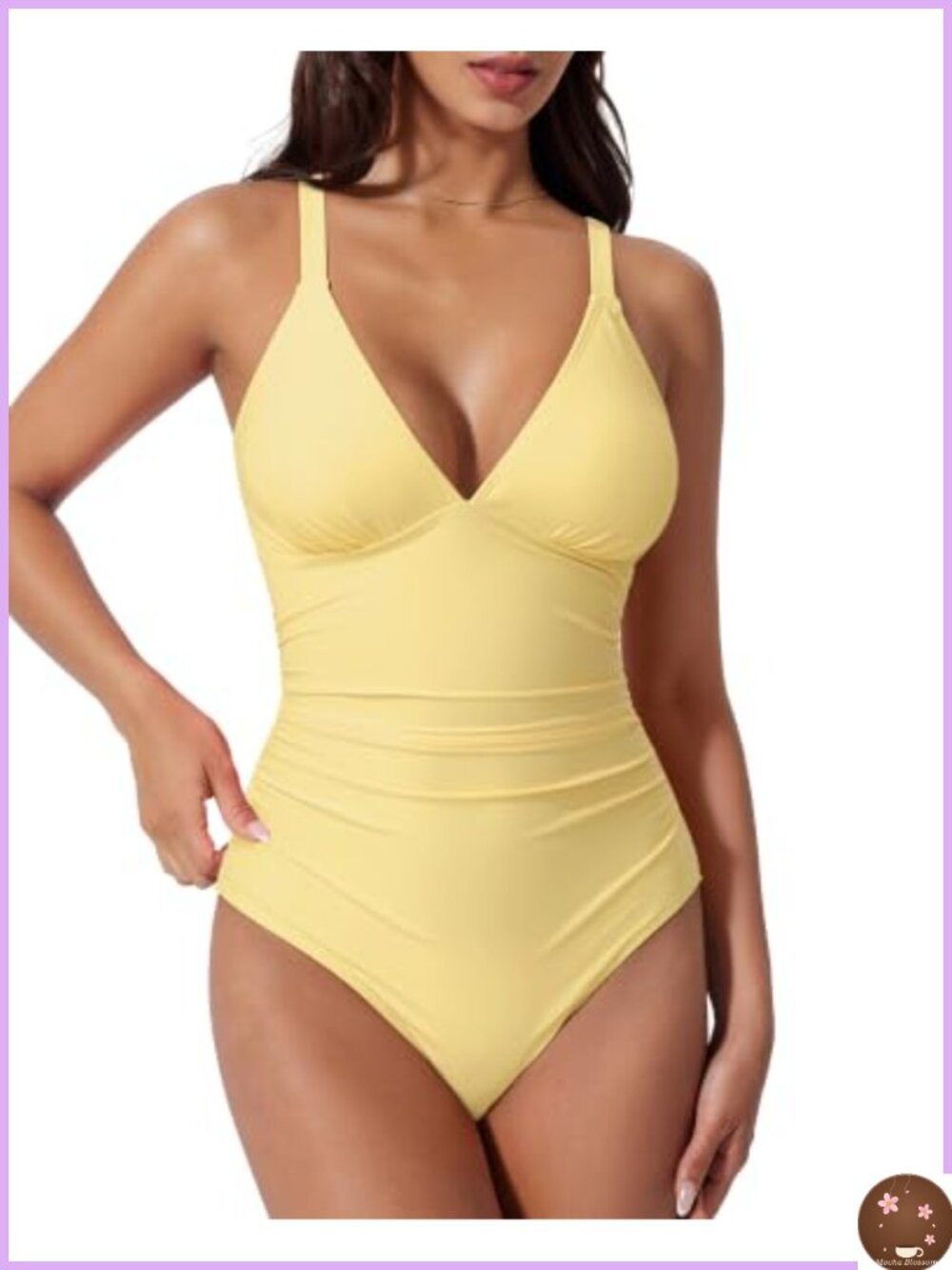 Tummy Control Push Up One Piece Swimsuit V Neck Crisscross Back Bathing Suit